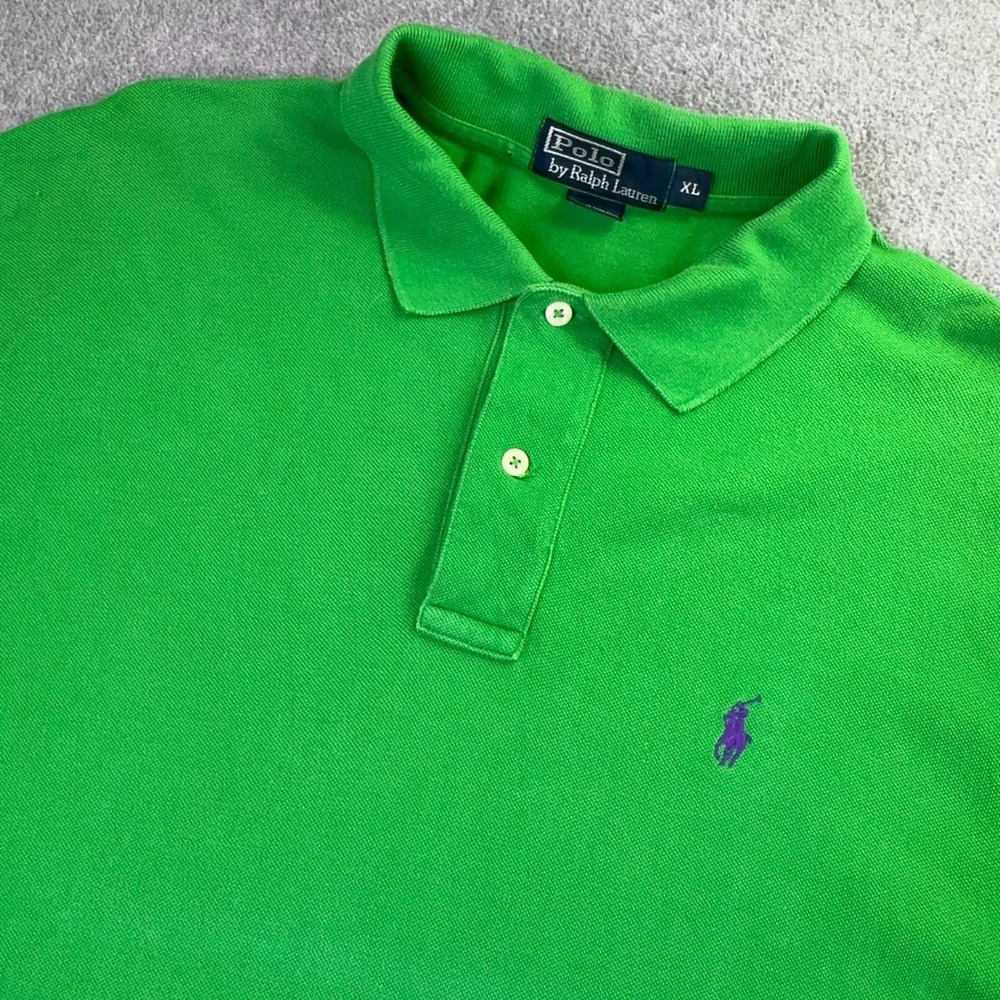 Polo Ralph Lauren Pique‎ Short Sleeve Polo Men's Size XL Green Purple Pony Joker